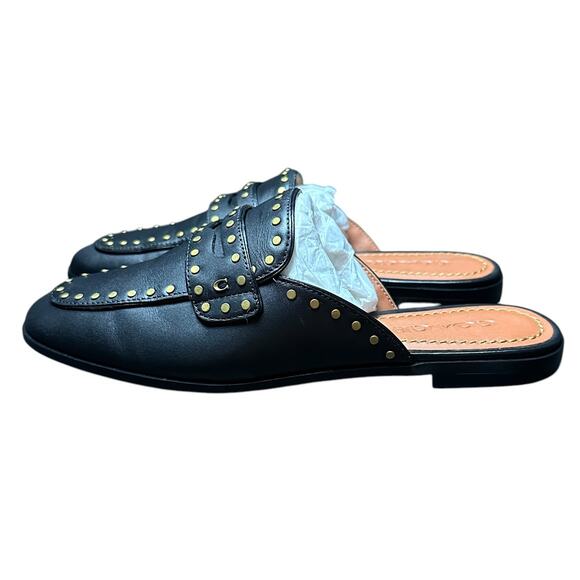 Coach Faye Studded Loafer Slide Mules - Black Leather - 7 - Picture 6 of 12